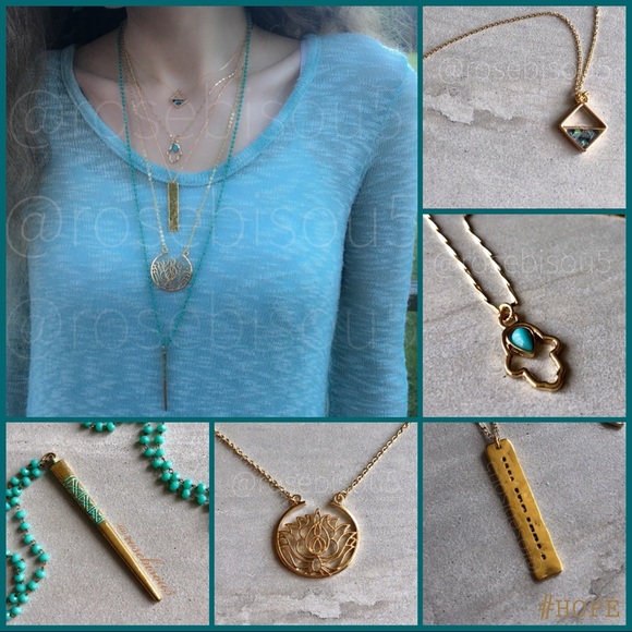 {✨E+L🌙} 14K Gold Boho Pendant + Glass Teal Chain - Picture 6 of 8